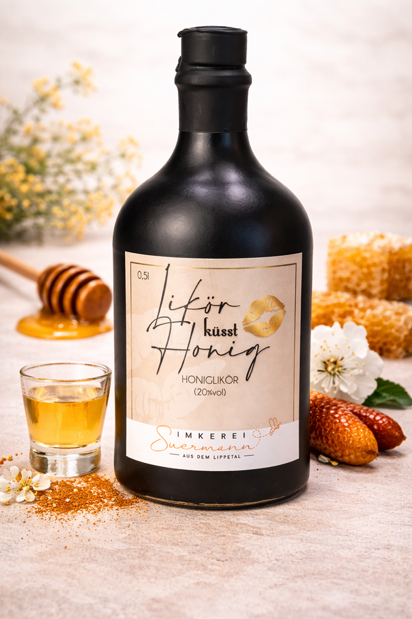 Likör küsst Honig – Honiglikör in Steingutflasche (0,5 l) 🍯